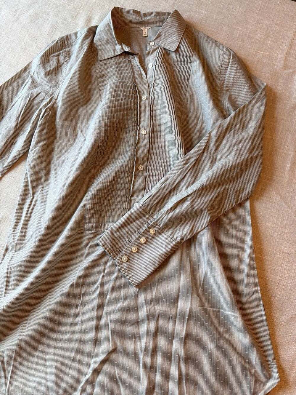 J.Crew Blue Striped Pintuck Pleated Popover Tunic Shirt Dress